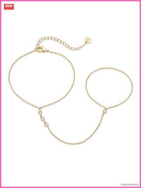 14K Gold Plated Adjustable Hand Chain Bracelet with Cubic Zirconia